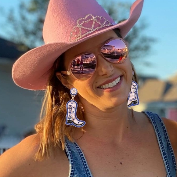 Blue Howdy Cowgirl Boots Earrings Beaded Earrings Rodeo - Picture 5 of 5